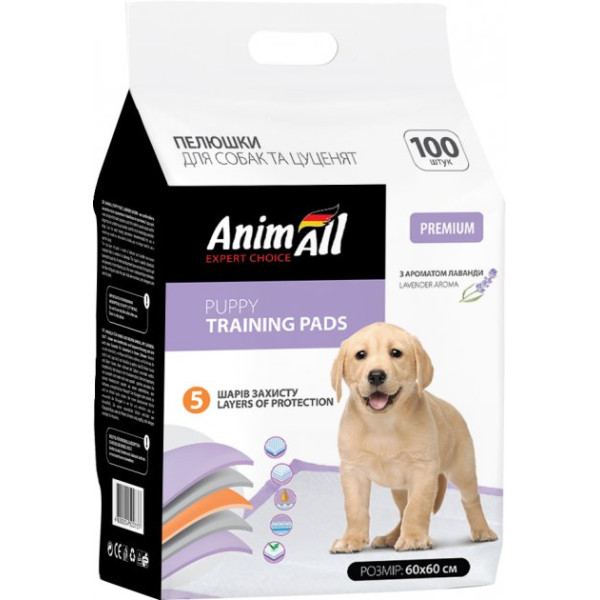 AnimAll (Энимал) Puppy Training Pads Lavender - Пеленки для собак и щенков, с ароматом лаванды (60Х60 см) 100 шт.