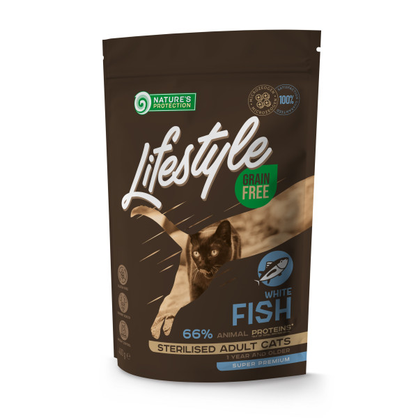 Nature`s Protection (Нэйчер Протекшн) Lifestyle Grain Free White Fish Sterilised Adult Cat - Сухой беззерновой корм для котов стерилизованных с белой рыбой 0.4 кг