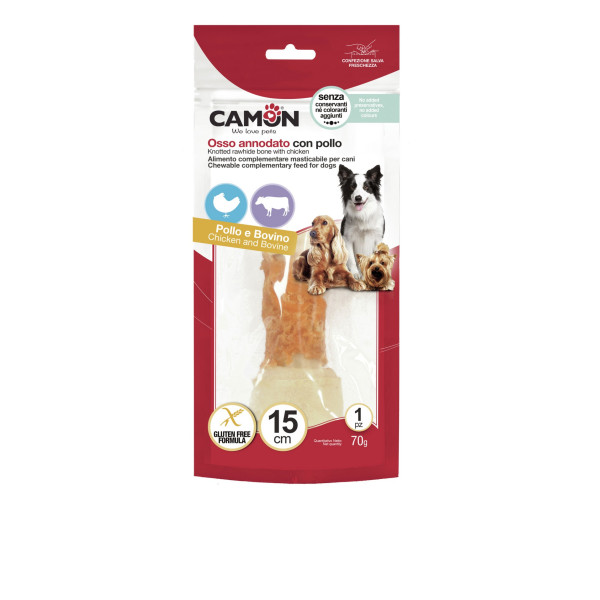 Camon (Камон) Dog Treats Knitted Bone With Beef Skin&Chicken - Лакомство для собак вязаная кость с говяжьей кожей и курицей (15 см) 70 г