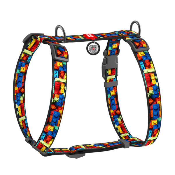 WauDog (ВауДог) Nylon "Блоки" - Шлей для собак нейлоновый анатомический H-образный (Ш 15 мм, A 30-40 см, B 30-50 см) S