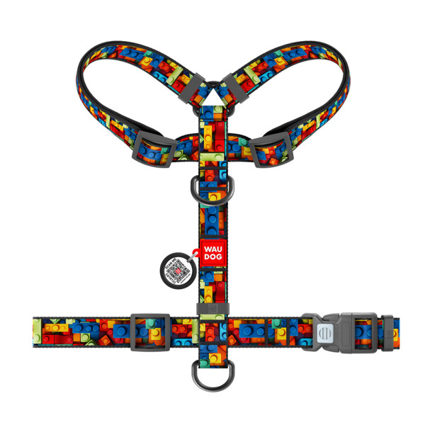 WauDog (ВауДог) Nylon "Блоки" - Шлей для собак нейлоновый анатомический H-образный (Ш 15 мм, A 30-40 см, B 30-50 см) S