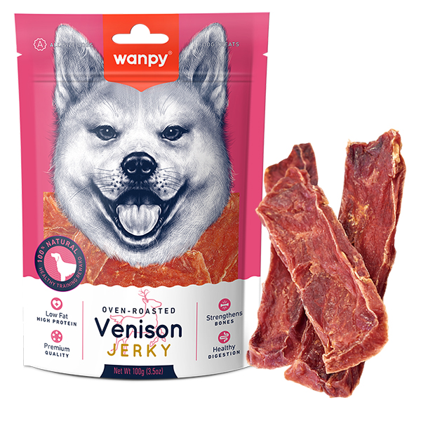 Wanpy (Ванпи) Venison Jerky Dog - Лакомство для собак, вяленая оленина с уткой слайсы 100 г