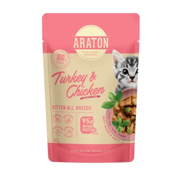 Araton (Аратон) Kitten All Breeds With Turkey And Chicken - Влажный корм с индейкой и курицей для котят всех пород 85 г
