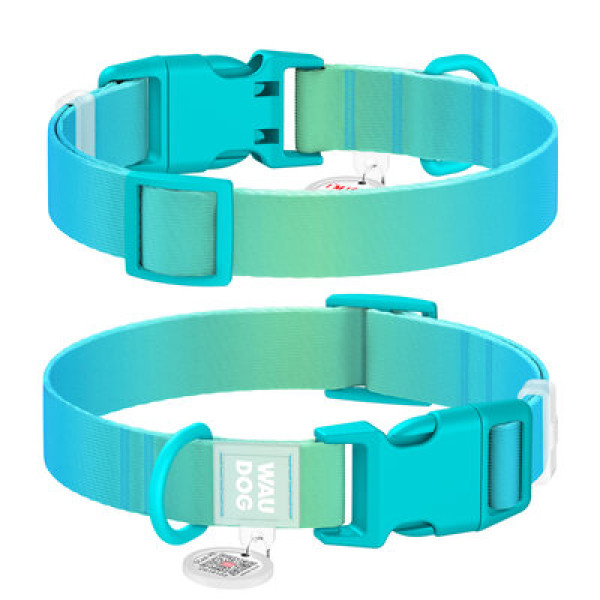 WauDog (ВауДог) Nylon Recycled Gradient Blue - Ошейник для собак нейлоновый градиент голубой (Ш 25 мм, Дл 37-58 см) XL
