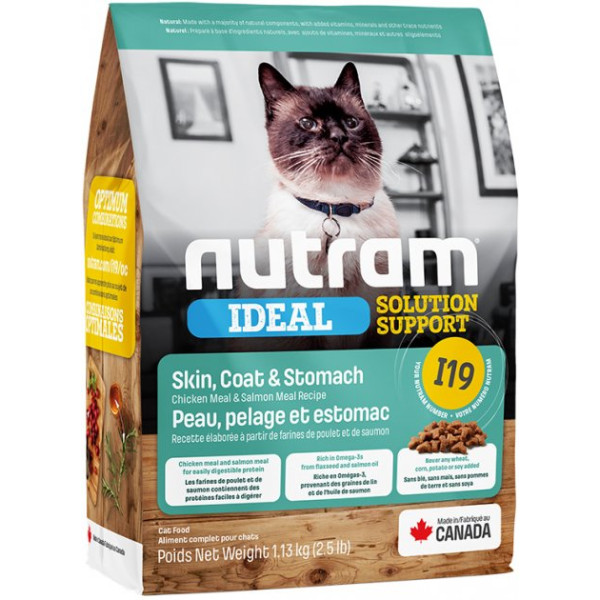 Nutram (Нутрам) I19 Sensetive Chiken & Salmon - Сухий корм для кішок з проблемами шкіри, шерсті або шлунка з куркою та лососем 1.13 кг
