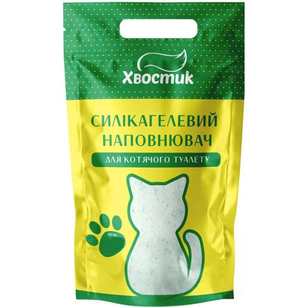 Хвостик - Наполнитель для кошачьих туалетов силикагелевый с зелеными гранулами, большая фракция 15 л.