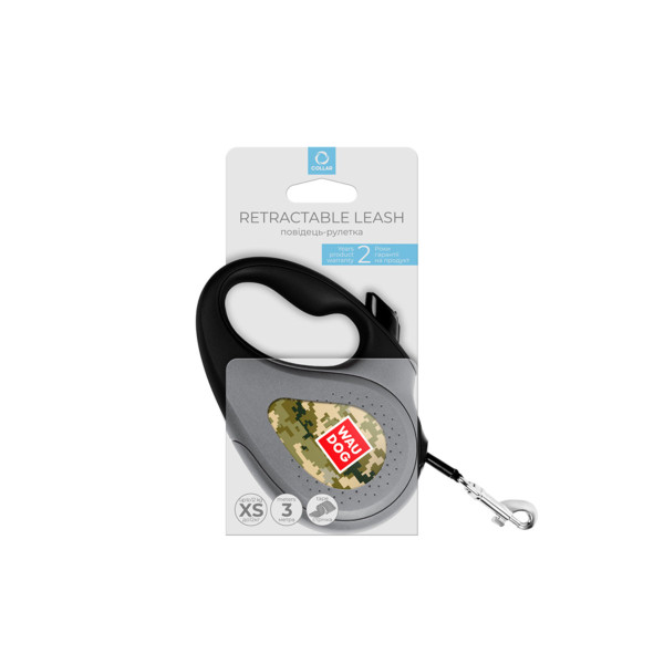 WauDog (ВауДог) Re-Leash "Милитари" - Поводок-рулетка для собак со светоотражающей лентой (В 12 кг, Дл 3 м) размер XS