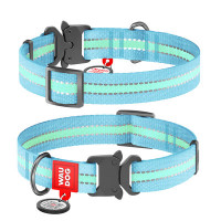 Ошейник светонакопительный, метал. пряжка-фастекс, Ш 15 мм, Дл 23-35 см, голубой, S, WAUDOG Nylon c QR