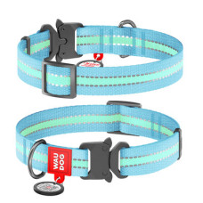 Нашийник світлонакопичуючий, метал. пряжка-фастекс, Ш 15 мм, Дл 23-35 см, Блакитний, S, WAUDOG Nylon c QR