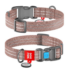 Нашийник світловідбивний, пласт. фастекс, Ш 25 мм, Дл 31-49 см, Коричневий, L, WAUDOG Re-cotton с QR