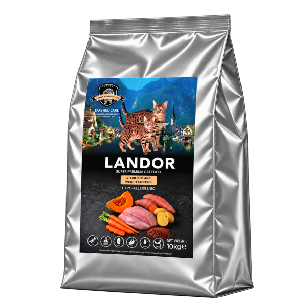Landor (Ландор) Cat Turkey & Potato Weight Control Hypoallergenic Sterilised Adult - Сухой беззерновой гипоаллергенный корм для взрослых стерилизованных котов для контроля веса с мясом индейки и картошкой 10 кг