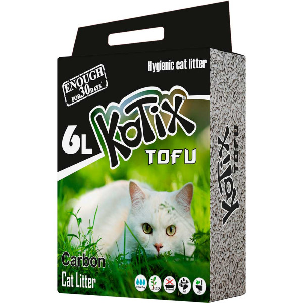 Kotix (Котикс) Tofu Carbon - Соевый наполнитель для кошачьего туалета с активированным углём 6 л