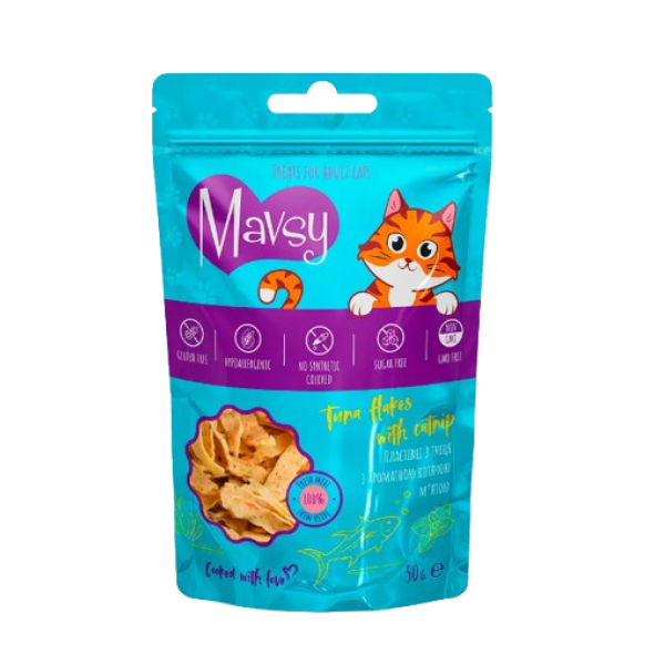 Mavsy (Мавси) Tuna Flakes & Catnip - Лакомство хлопья для кошек с тунцом и кошачьей мятой 50 г