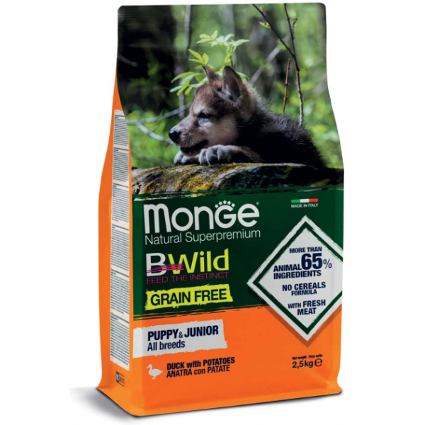Monge (Монж) Bwild Puppy&Junior Bwild Grain Free Anatra Сухой корм для щенков всех пород беззерновой с уткой 2.5 кг