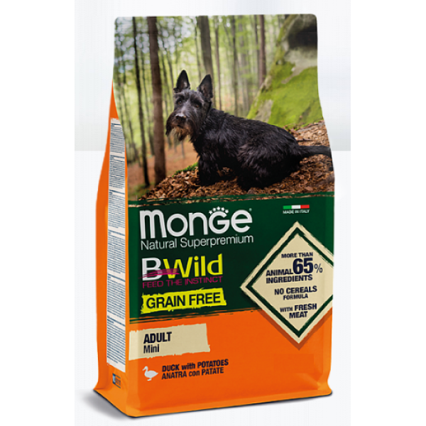 Monge (Монж) Bwild Dog Adult Mini Grain Free Anatra Сухой корм для собак мелких пород беззерновой с уткой 2.5 кг
