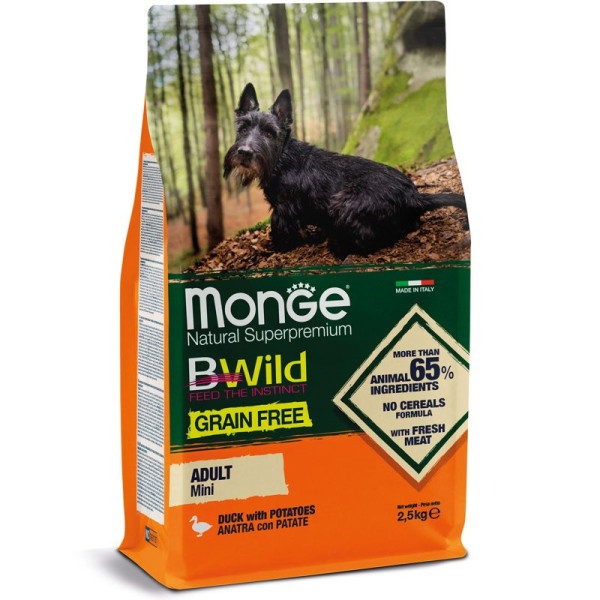 Monge (Монж) Bwild Dog Grain Free Duck & Potatoes Adult Mini Сухой беззерновой корм для взрослых собак мелких пород с мясом утки и картошкой 2.5 кг