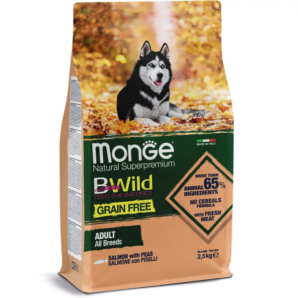 Monge (Монж) Bwild Dog Adult All Breed Grain Free Salmon Сухой корм для собак всех пород беззерновой с лососем 2.5 кг