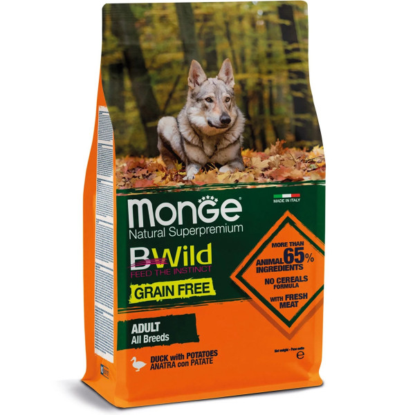 Monge (Монж) Bwild Dog All Breed Grain Anatra - Сухой корм для собак всех пород беззерновой с уткой 2.5 кг