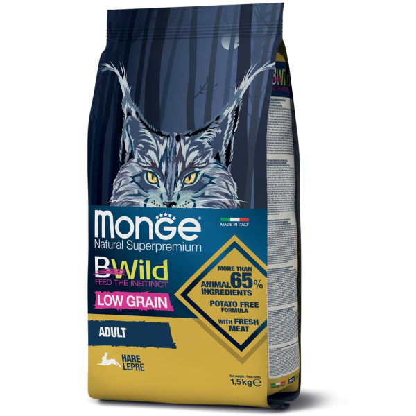 Monge (Монж) Cat Bwild Low Grain Hare - Сухой корм для взрослых котов с зайцем 1.5 кг