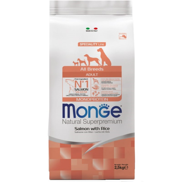 Monge (Монж) Dog Salmon & Rice Monoprotein Adult All Breeds Сухой монопротеиновый корм для взрослых собак всех пород с мясом лосося и рисом 2.5 кг