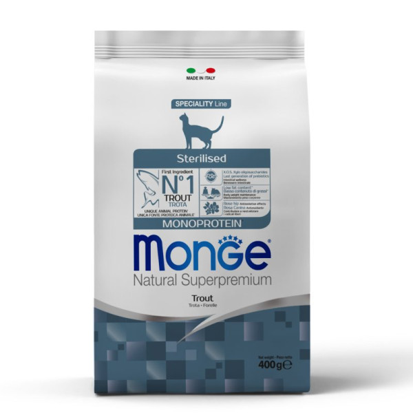 Monge (Монж) Cat Trout Monoprotein Sterilised Adult - Сухой монопротеиновый корм для взрослых стерилизованных котов с мясом форели 400 г