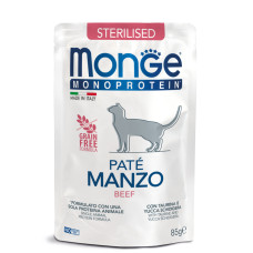 Monge (Монж) Cat Grain Free Beef Monoprotein Pate Sterilised Adult - Вологий беззерновий монопротеїновий корм для дорослих стерилізованих котів паштет з м’ясом яловичини 85 г