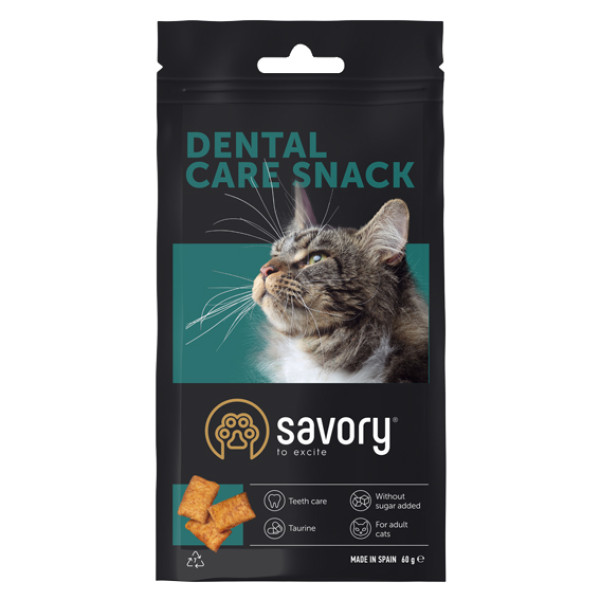 Savory (Сейвори) Snack Dental Care - Хрустящие лакомства Подушечки для поощрения кошек, здоровье зубов, 60 г