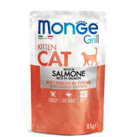 Monge (Монж) Grill Cat Grain Free Salmon Jelly Kitten - Влажный беззерновой корм для котят кусочки в желе с мясом лосося 85 г