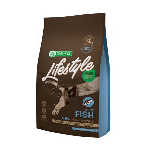 Nature`s Protection (Нэйчер Протекшн) Lifestyle Grain Free White Fish Sterilised Adult Cat - Сухой беззерновой корм для котов стерилизованных с белой рыбой 1.5 кг