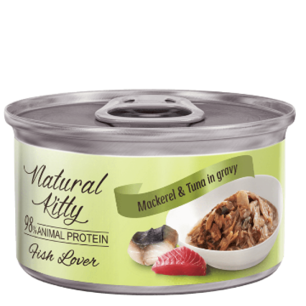 Natural Kitty (Нейчерал Китти) Meat Lover Mackerel with Tuna In Gravy - Влажный корм для котов с тунцом и скумбрией 70 г