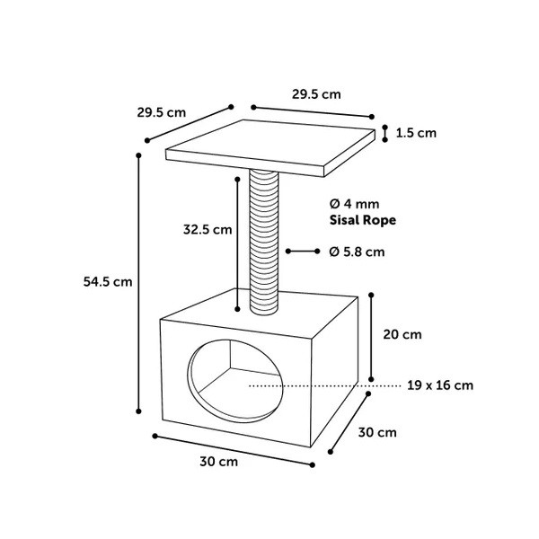 Flamingo (Фламинго) Scratching tree Sassiere Ecru & Grey - Домик когтеточка для котов 30х30х54.5 см, серый