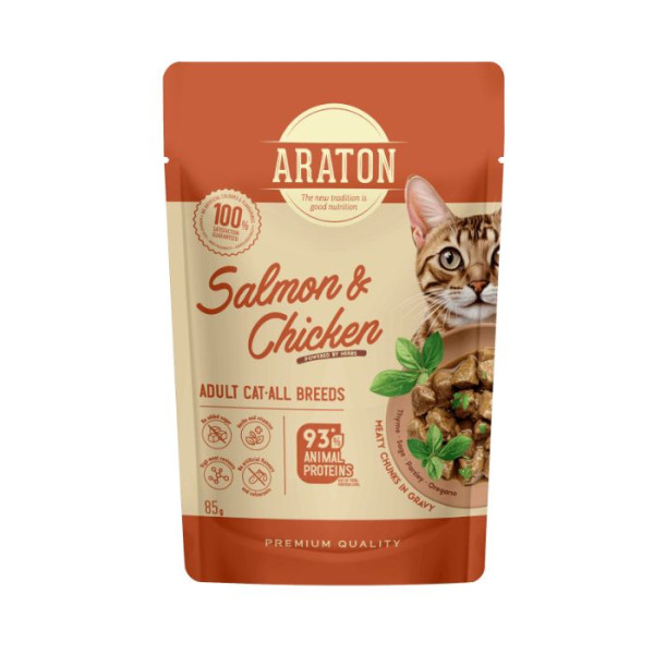 Araton (Аратон) Cat Salmon & Chicken Adult - Влажный корм для взрослых котов с мясом лосося и курицы 85 г