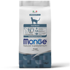 Monge (Монж) Cat Trout Monoprotein Sterilised Adult - Сухий монопротеїновий корм для дорослих стерилізованих котів з м’ясом форелі 1.5 кг