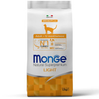 Monge (Монж) Cat Turkey Light Adult - Сухий корм для дорослих котів схильних до надмірної ваги з м’ясом індички 1.5 кг