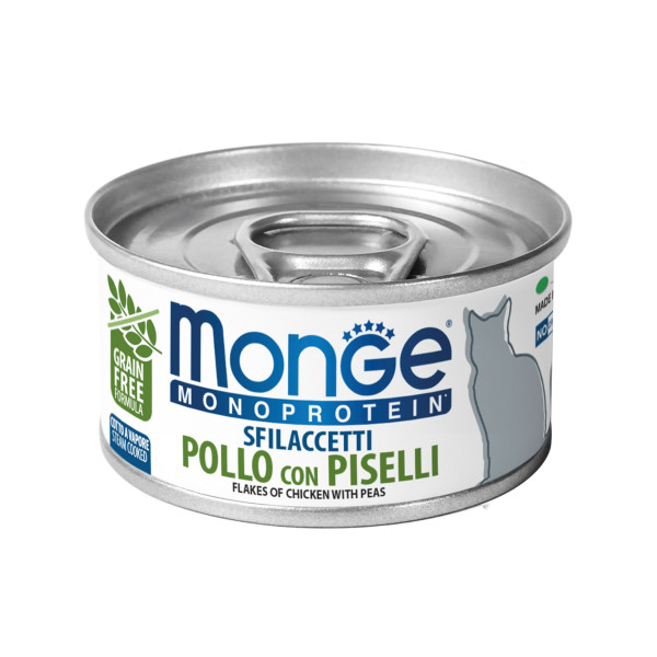 Monge (Монж) Cat Grain Free Chicken & Green Peas Monoprotein Adult - Влажный беззерновой монопротеиновый корм для взрослых котов хлопья с мясом курицы и зеленым горошком 80 г