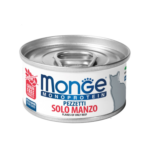 Monge (Монж) Cat Grain Free Beef Monoprotein Adult - Влажный беззерновой монопротеиновый корм для взрослых котов хлопья с мясом говядины 80 г