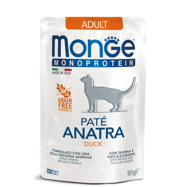 Monge (Монж) Cat Grain Free Duck Monoprotein Pate Adult - Влажный беззерновой монопротеиновый корм для взрослых котов паштет с мясом утки 85 г