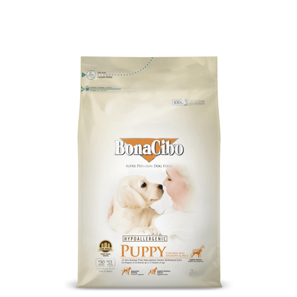 BonaCibo (Бонасібо) Puppy Chicken & Rice with Anchovy - Сухий корм для цуценят всіх порід з куркою, рисом та анчоусами 15 кг