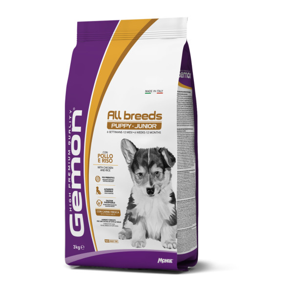 Gemon (Джемон) Dog Chicken & Rice Puppy & Junior All Breeds - Сухой корм для щенков всех пород с мясом курицы и рисом 3 кг