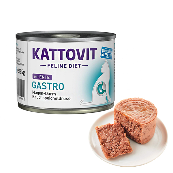 Kattovit (Катовит) Veterinary Gastro Duck - Влажный лечебный корм для кошек с заболеваниями желудочно-кишечного тракта и поджелудочной железы 185 г
