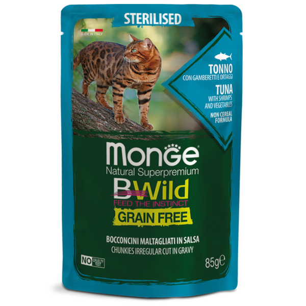 Monge (Монж) Cat Bwild Grain Tonno Sterilised - Вологий беззерновий корм для стерилізованих котів з тунцем 0.085 кг