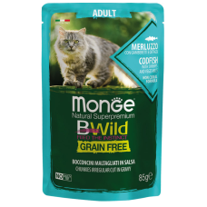 Monge (Монж) Bwild Cat Grain Free Cod Gravy Adult - Влажный беззерновой корм для взрослых котов кусочки в соусе с мясом трески 85 г