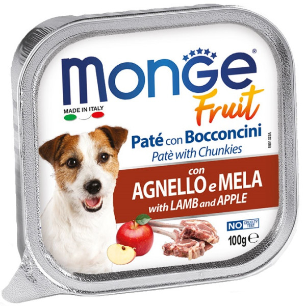 Monge (Монж) Fruit Dog Grain Free Lamb & Apple Adult All Breeds - Влажный беззерновой корм для взрослых собак всех пород с мясом ягнёнка и яблоком 100 г