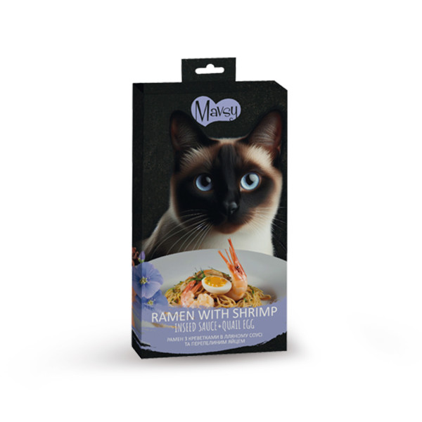Mavsy (Мавси) Creamy Superfood Ramen with Shrimp - Кремовое лакомство для кошек рамен с креветками в льняном соусе и перепелиным яйцом 5х15 г