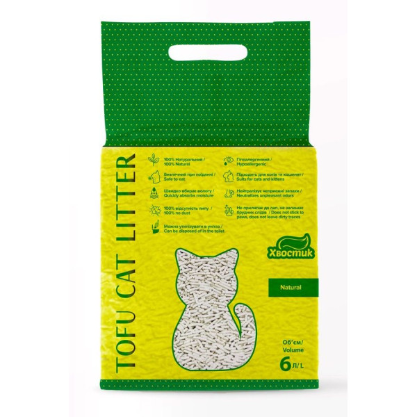 Хвостик - Наполнитель для кошачьих туалетов соевый классический 6 л