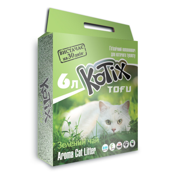 Kotix (Котикс) Tofu Green Tea - Наполнитель для кошачьего туалета соевый 6 л
