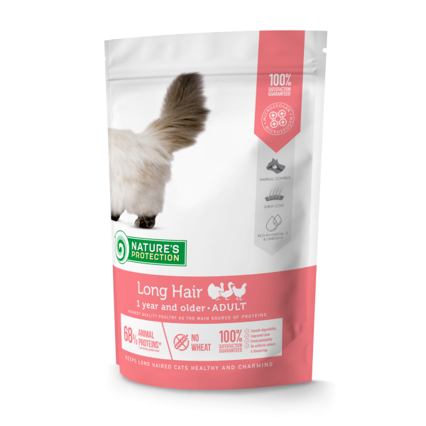 Nature`s Protection (Натур Протекшн) Long Hair - Сухой корм для котов с длинной шерстью с мясом птицы 0.4 кг