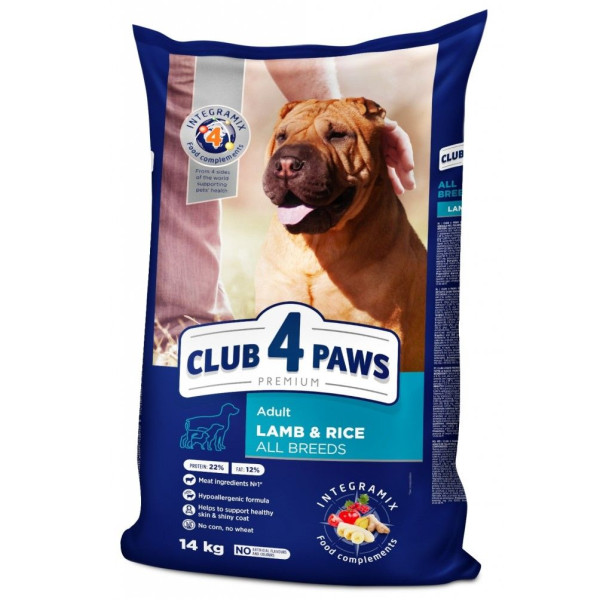 Club 4 Paws (Клуб 4 Лапы) Dog Premium All Breeds Lamb&Rice - Сухой корм для собак всех пород гипоаллергенный с ягненком и рисом 14 кг