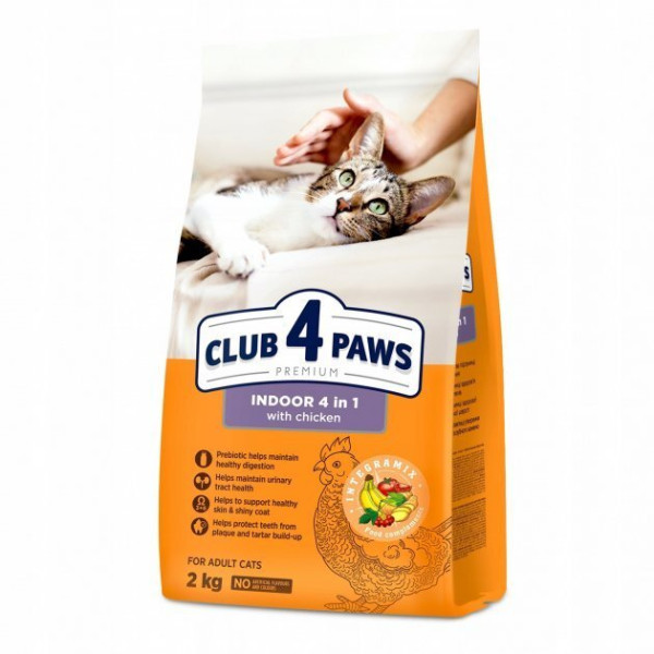 Club 4 Paws (Клуб 4 Лапы) Cat Premium Indoor 4 In 1 Chicken - Сухой корм для кошек, живущих в помещении, с курицей 2 кг