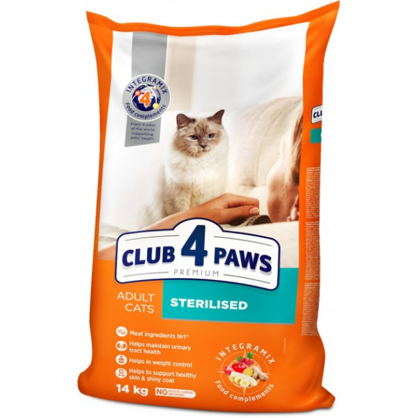 Club 4 Paws (Клуб 4 Лапы) Premium Sterilised Chicken - Сухой корм для стерилизованных кошек с курицей 14 кг